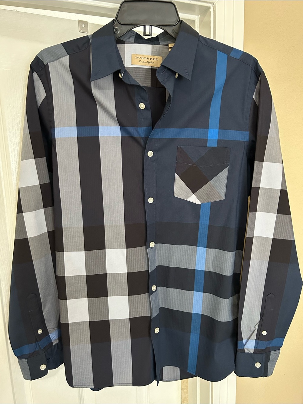 Burberry Navy, Gray & Blue Plaid Button-Down Shirt